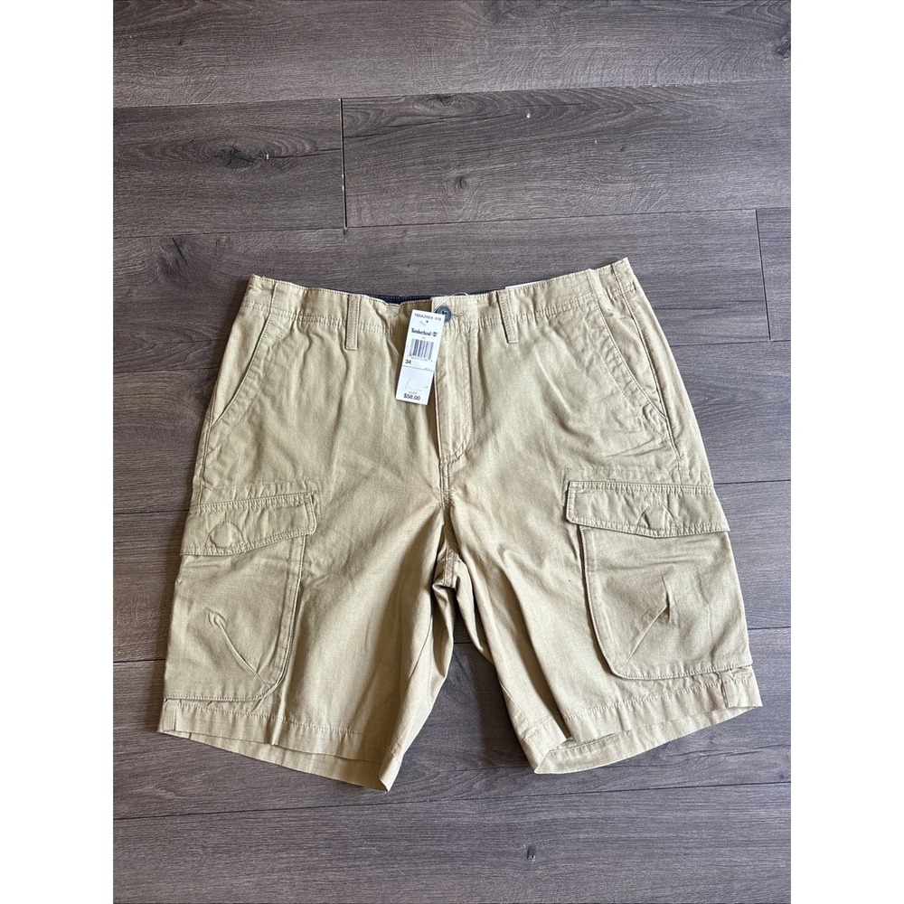 Timberland Relaxed Fit Mens Shorts 34 W 10 L Chino Khaki Cotton Casual Preppy